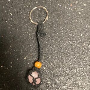 Pink Rose Quartz Stone Keychain with Orange Bead